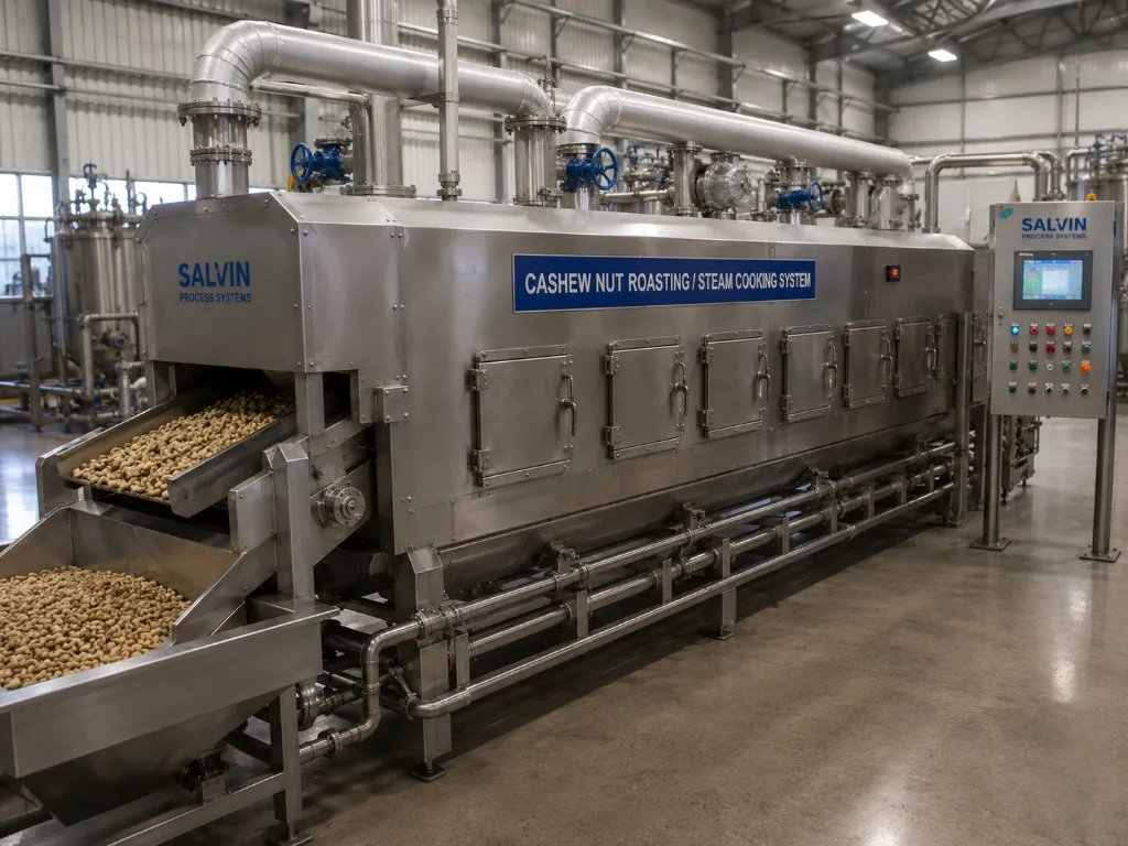Continuous Cashew Roasting / Steam Cooking System