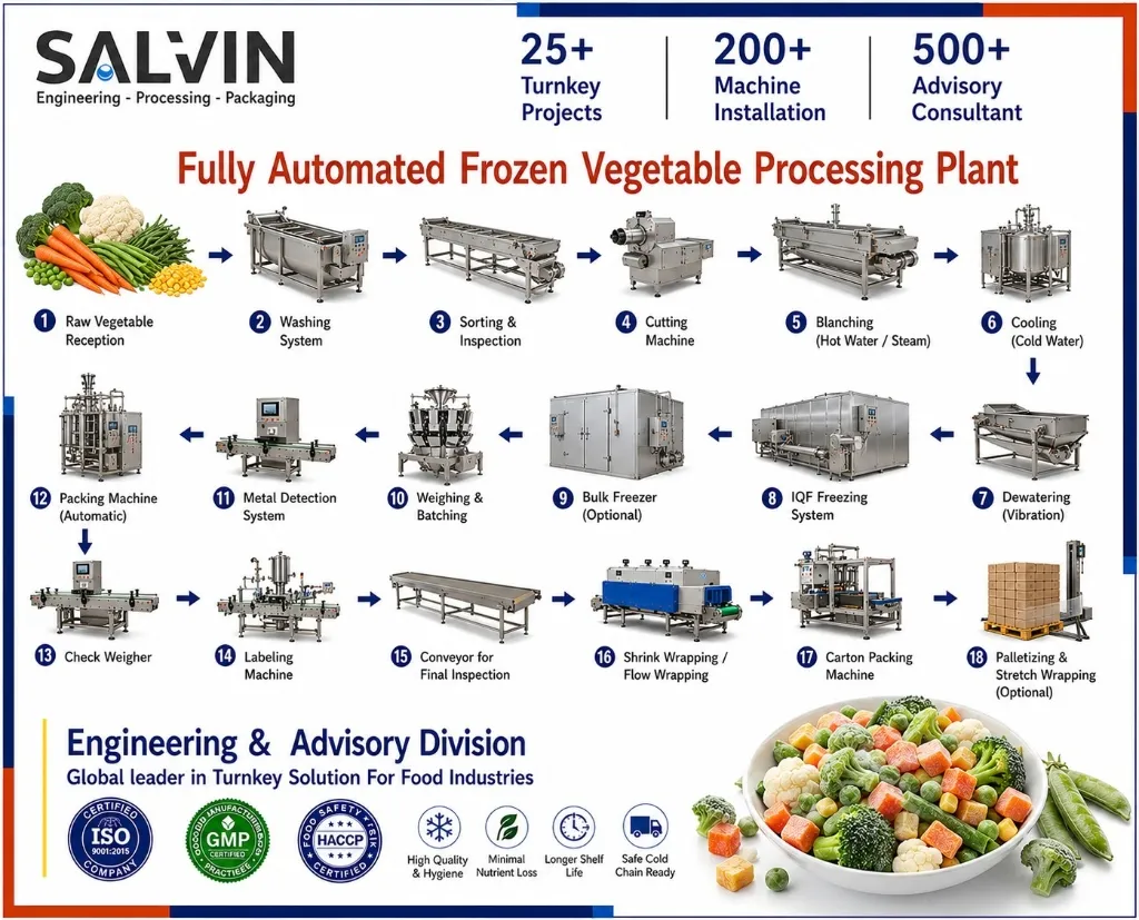 Fully Automated Frozen Vegetable Processing Plant